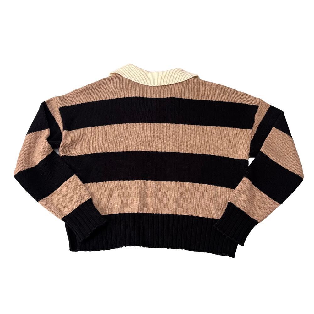 Studio by The Workshop Camel Stripe Polo Sweater Rugby Knit Top S - Picture 5 of 7